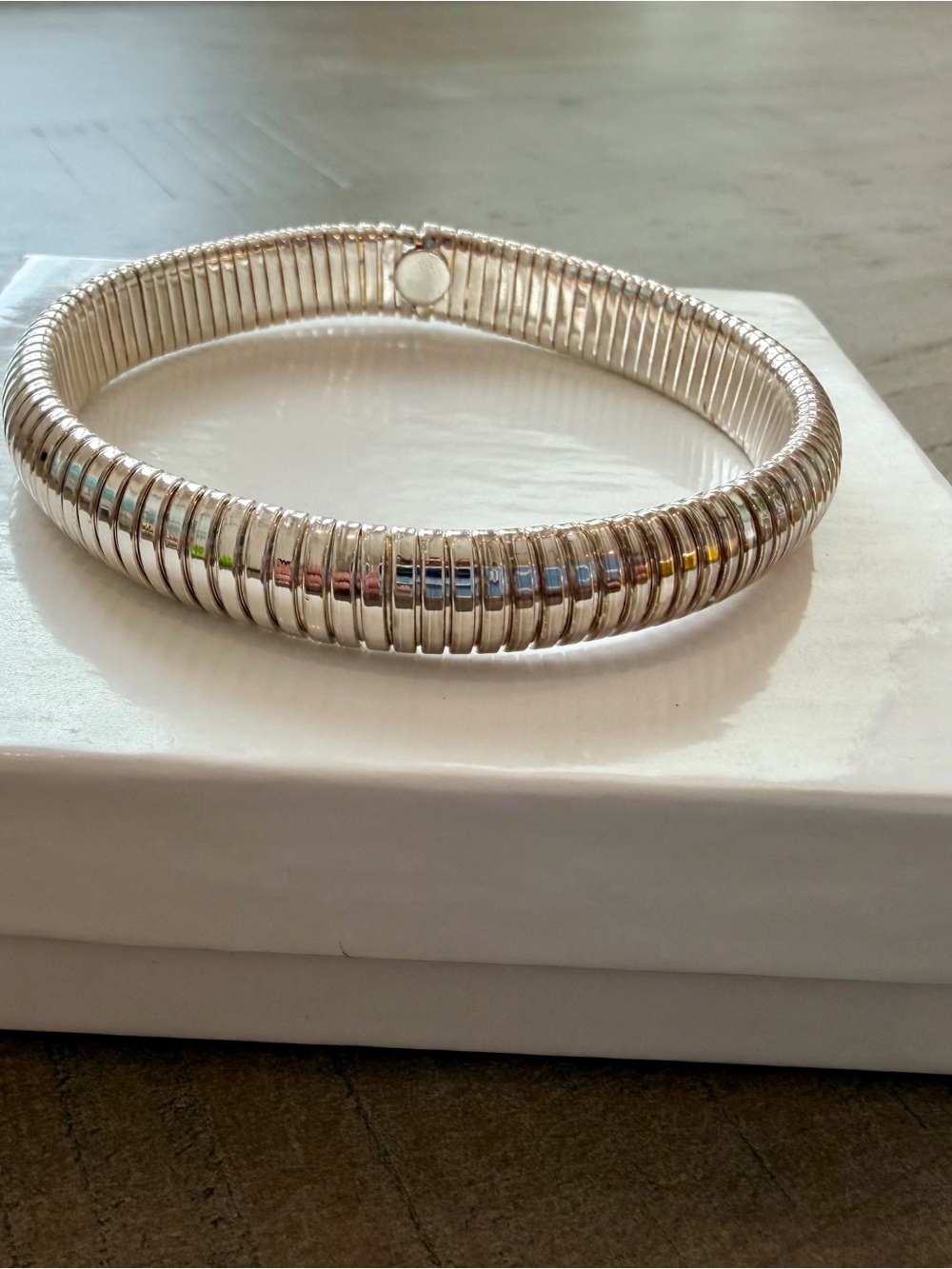 GAP Silver Ribbed Coil Bangle Bracelet